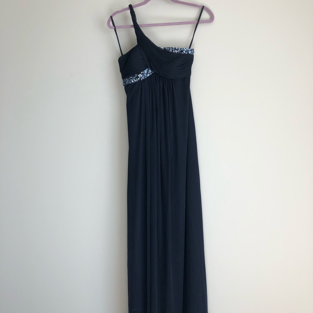One shoulder navy blue with beaded detail